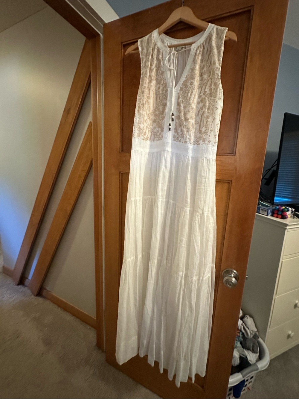 Sundance Boho White Maxi Dress with Lace Bodice NWT